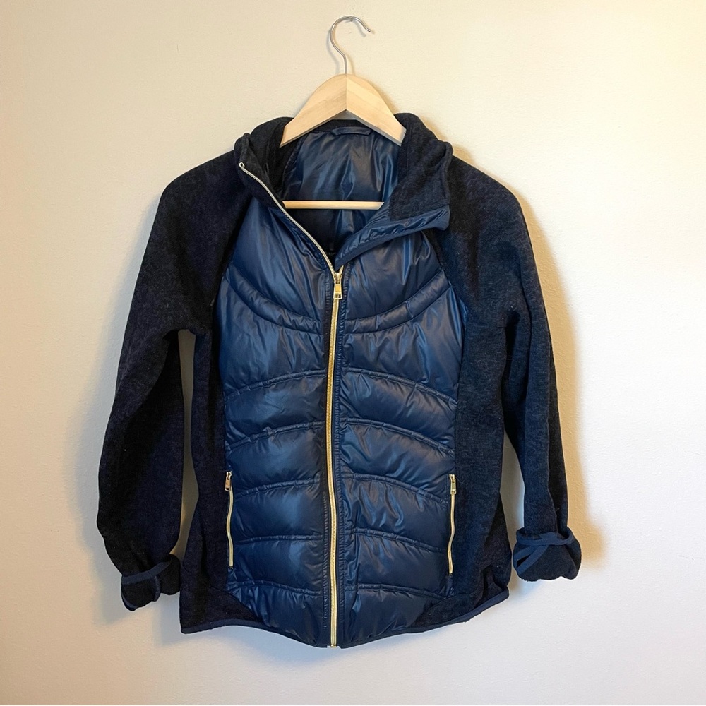 London Fog -  Navy Quilted Puffer Jacket With Thumb Holes - Size Medium